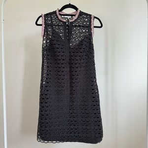 NEW Sandro Elegant Black Lace Dress with Pink Trim